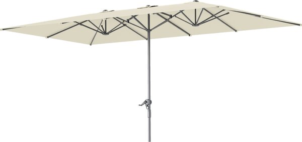 Parasol podwójny Outsunny z korbą 451 x 264 cm, ochrona UV 50+, wiatroodporny parasol ogrodowy, parasol balkonowy, aluminiowy parasol rynkowy, ochrona przeciwsłoneczna na balkon, taras, ogród, kremowo-biały