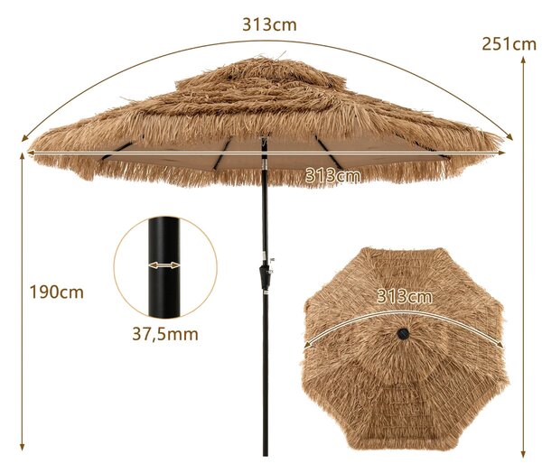 Parasol ogrodowy w stylu hawajskim z oświetleniem LED 313 cm