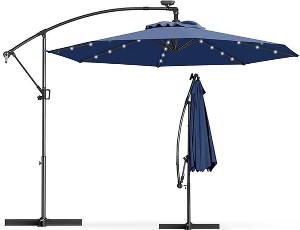 KOMFOTTEU parasol LED 300cm x 230cm, parasol ogrodowy z korb rczn, parasol tarasowy ze stojakiem obracanym o 360°, parasol wspornikowy, parasol rynkowy bez stojaka do uytku na zewntrz