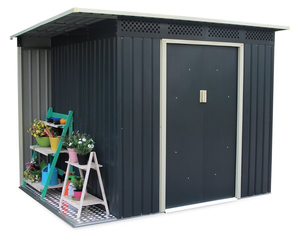 Metalowy domek ogrodowy Rojaplast Chester A 247x117 cm szary