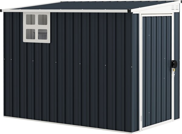 Metalowa szopa narzdziowa Outsunny 2,7 m² 128x231x181 cm z oknem dachowym jednospadowym, zamykanymi drzwiami, odporna na warunki atmosferyczne, ogrodowa szopa ogrodowa na podwórko, ciemnoszara