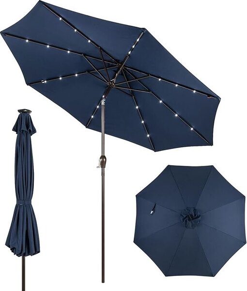 KOMFOTTEU parasol 300 cm z LED, skadany parasol ogrodowy, parasol tarasowy z korb i 8 ebrami i ochron przeciwsoneczn, parasol wspornikowy do ogrodu, balkonu