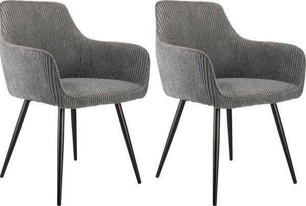 Zestaw 2 krzese do jadalni z podokietnikami, tkanina sztruksowa, tapicerowane, ergonomiczne, nowoczesne, stabilne, metalowa rama