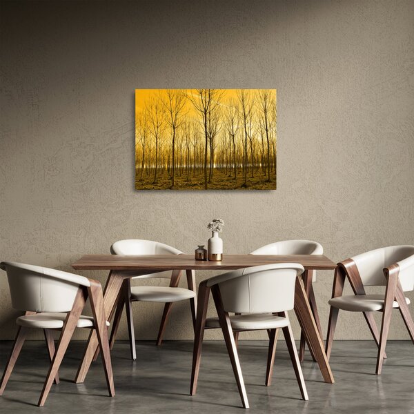 Obraz na szkle - las o zachodzie słońca (70x50 cm)