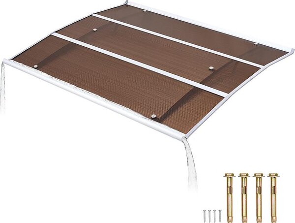 SucceBuy Daszek wejciowy, 94 x 119 cm, daszek zewntrzny do drzwi wejciowych i okien z systemem odprowadzania wody i uchwytem ABS, ochrona przed deszczem, niegiem i socem, daszek z poliwglanu do werandy i tarasu, brzowy