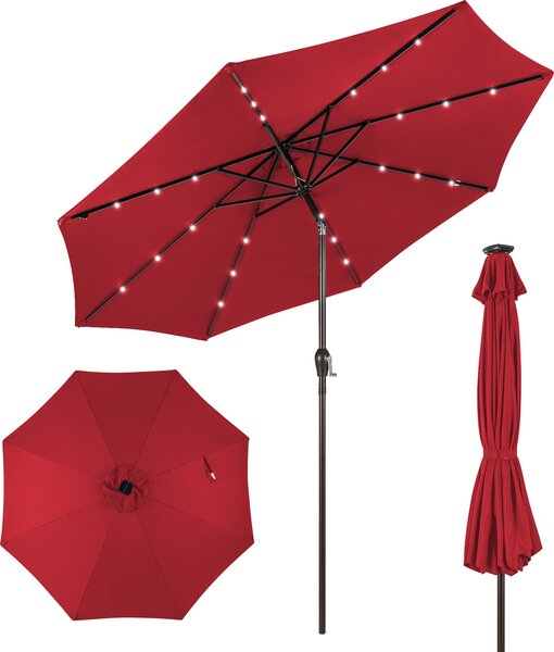 KOMFOTTEU parasol 300 cm z LED, skadany parasol ogrodowy, parasol tarasowy z korb i 8 ebrami i ochron przeciwsoneczn, parasol wspornikowy do ogrodu, balkonu
