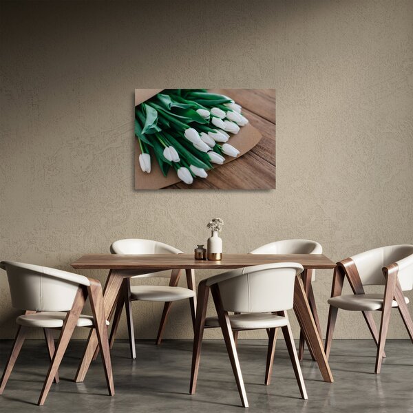 Obraz na szkle - bukiet białych tulipanów (70x50 cm)