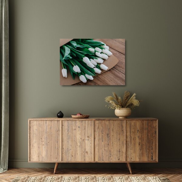 Obraz na szkle - bukiet białych tulipanów (70x50 cm)