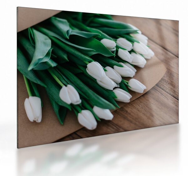 Obraz na szkle - bukiet białych tulipanów (70x50 cm)