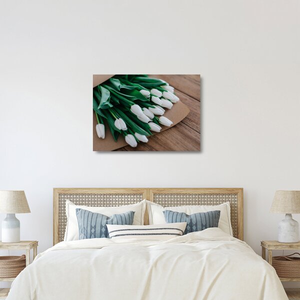 Obraz na szkle - bukiet białych tulipanów (70x50 cm)