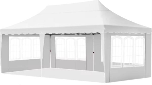 Namiot imprezowy - Skadany namiot ze cianami bocznymi - 300x600cm - Biay - atwy monta - Pawilon - Wodoodporny i odporny na warunki atmosferyczne - Regulowana wysoko