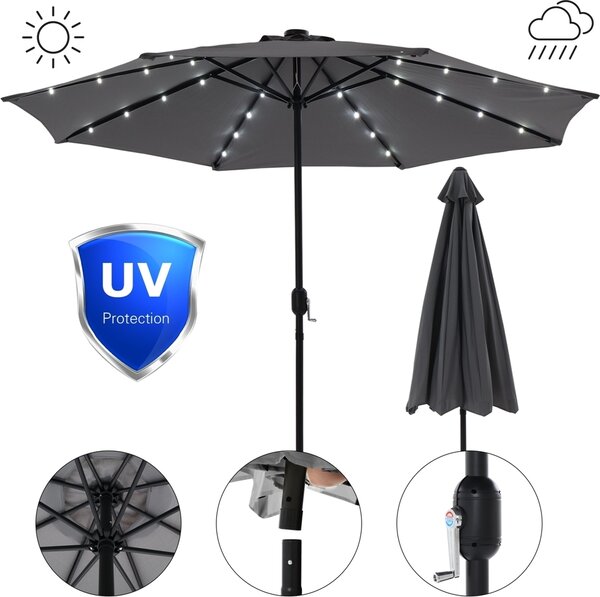 Mucola parasol Ø3m z diod LED parasol ogrodowy obrotowy 360° parasol tarasowy parasol wspornikowy parasol plaowy - szary z diod LED