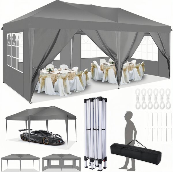 Skadana altana Pawilony i namioty imprezowe 3x6m Wodoodporna Stabilna ochrona UV z 4 panelami bocznymi i 2 wejciami, altana ogrodowa do ogrodu / na imprez / wesele / piknik, biaa