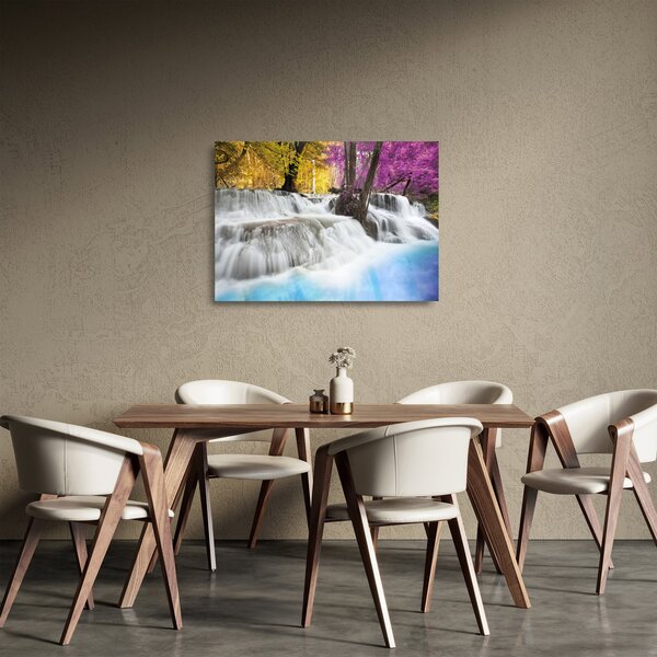 Obraz na szkle wodospadu Erawan w lesie (70x50 cm)