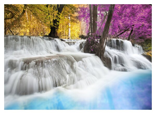 Obraz na szkle wodospadu Erawan w lesie (70x50 cm)