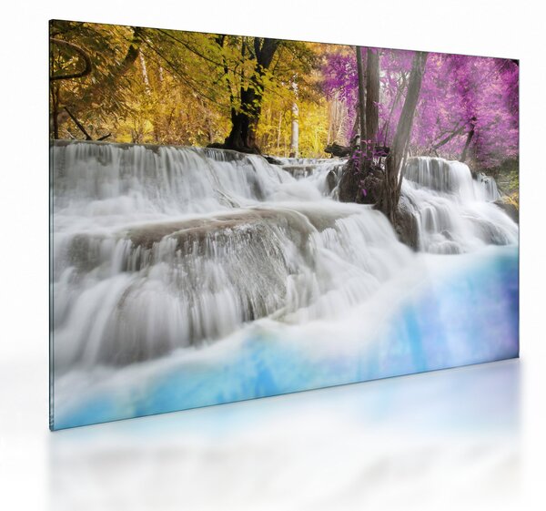 Obraz na szkle wodospadu Erawan w lesie (70x50 cm)