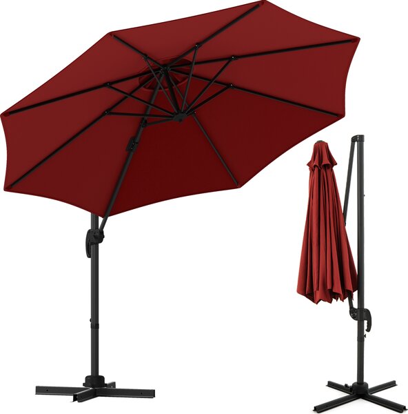 KOMFOTTEU parasol do ogrodu, 3 m, 360° z 5 regulowanymi naronikami, parasol na balkon z podstaw krzyow, 8 pozycji i korba, na taras, pla, basen