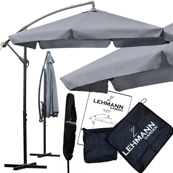 Parasol ogrodowy z wysignikiem Lehmann Vihma szary skadany z regulacj wys. 350 cm szer