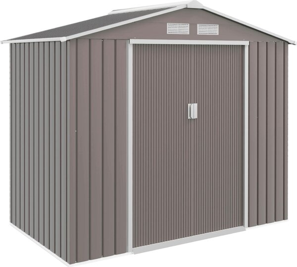 Domek ogrodowy Outsunny 2,42 m², z dachem dwuspadowym, drzwiami przesuwnymi, fundamentem, 213 x 130 x 185 cm, ocynkowany stalowy domek narzdziowy, odporny na warunki atmosferyczne, do ogrodu, szary