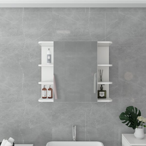 ML-Design szafka z lustrem do łazienki biała 80x64x21cm, szafka łazienkowa z lustrem, drzwiczkami i 8 półkami, dużo miejsca do przechowywania, szafka łazienkowa wykonana z drewna MDF