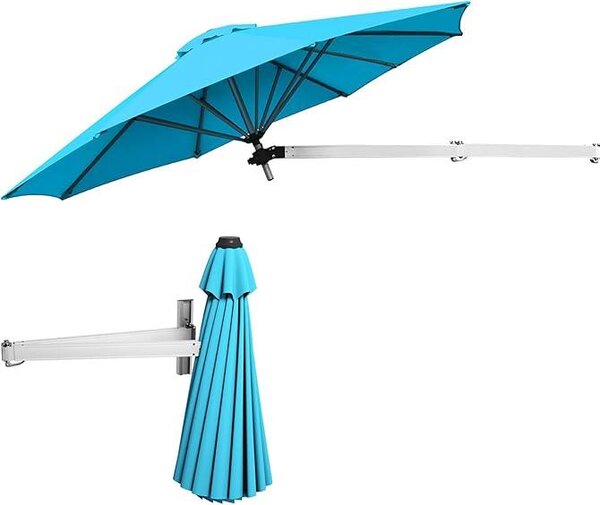 KOMFOTTEU parasol cienny z regulacj wysokoci i kta nachylenia, parasol na cianie oszczdzajcy miejsce i skadany, parasol wspornikowy 250 cm z ochron przeciwsoneczn i ochron przed warunkami atmosferycznymi, parasol balkonowy do uytku na zewntrz