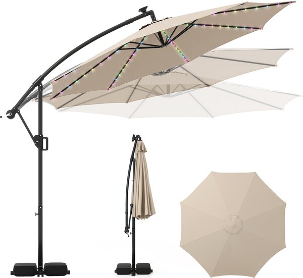 Parasol ogrodowy KOMFOTTEU Ø 300 cm z 96 kolorowymi wiatami, 9 trybów, parasol z korbk i moliwoci obrotu o 360°, parasol rynkowy z podstaw na taras, do ogrodu