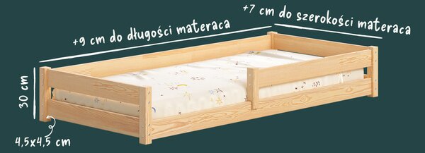 Łóżko dziecięce MOMO – podłogowe Montessori z barierkami