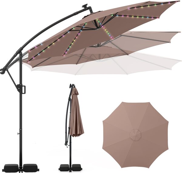 Parasol ogrodowy KOMFOTTEU Ø 300 cm z 96 kolorowymi wiatami, 9 trybów, parasol z korbk i moliwoci obrotu o 360°, parasol rynkowy z podstaw na taras, do ogrodu