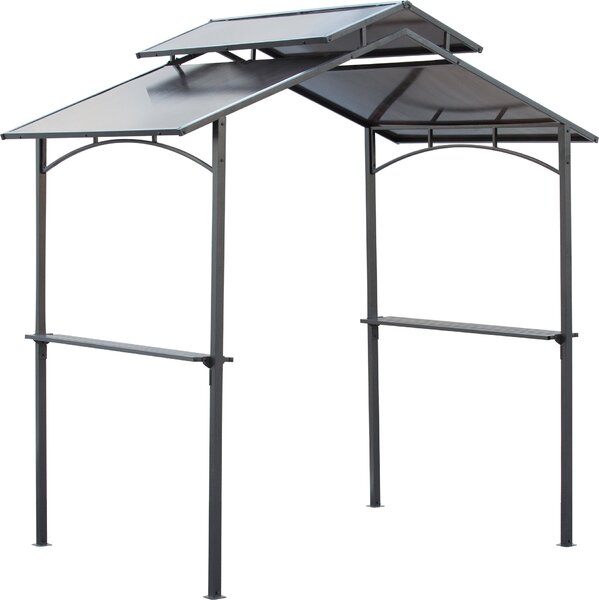 Altana grillowa Outsunny z dachem trudnopalnym, altana grillowa z 2 pókami, 2,5 x 1,5 m, stal PC, czarno-brzowa