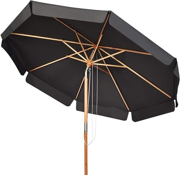 Parasol KOMFOTTEU 3M, parasol ogrodowy wykonany z drewna bukowego, uchylny, parasol tarasowy wodoodporny i chroniący przed słońcem, parasol plażowy z 8 rozpórkami