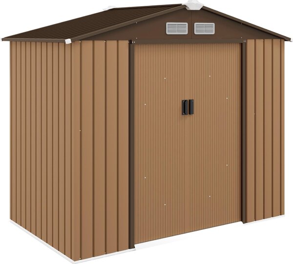 Domek ogrodowy Outsunny 2,42 m², z dachem dwuspadowym, drzwiami przesuwnymi, fundamentem, 213 x 130 x 185 cm, ocynkowany stalowy domek narzdziowy, odporny na warunki atmosferyczne, do ogrodu, óty