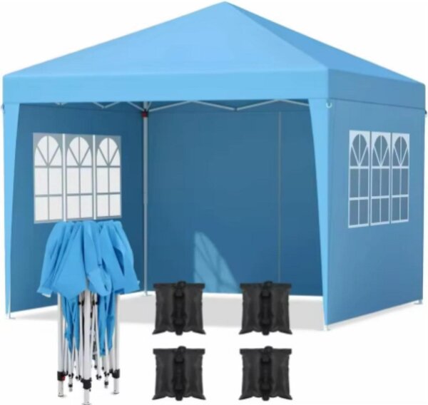 Namiot imprezowy z ciankami bocznymi – 300 x 300 cm – rozkadany – niebieski – Easy Up – pawilon – wodoodporny i odporny na warunki atmosferyczne – regulowana wysoko