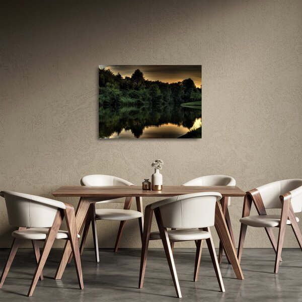 Obraz na szkle - jezioro przy lesie (70x50 cm)