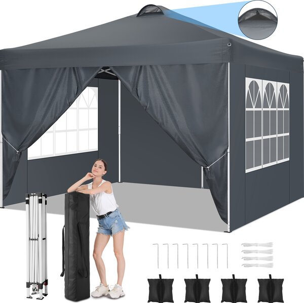 Pawilon 3x3 Wodoodporny skadany pawilon pawilon z 4 panelami bocznymi Skadany namiot pawilon ogrodowy, szary
