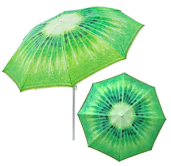 Parasol ogrodowy Materia poliester/stal Kolor zielony Motyw kiwi D 180 cm H 190 cm Nowoczesny Funkcjonalny