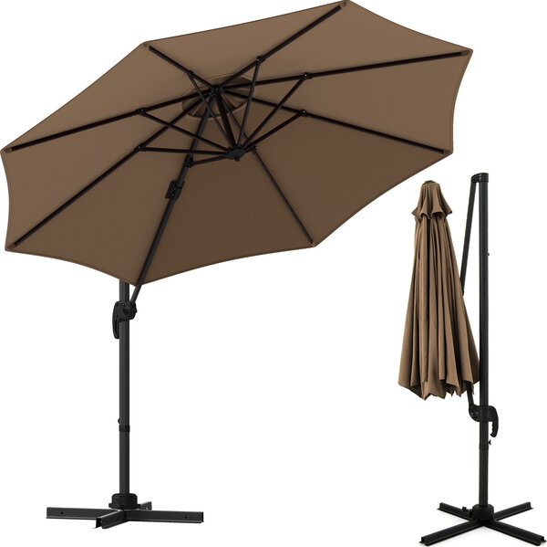 KOMFOTTEU parasol do ogrodu, 3 m, 360° z 5 regulowanymi naronikami, parasol na balkon z podstaw krzyow, 8 pozycji i korba, na taras, pla, basen
