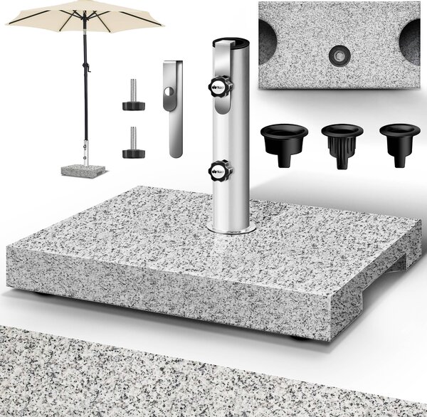 Stojak na parasol tillvex® Granite z uchwytem transportowym szary - 27 kg prostoktny | stojak na parasol parasol z rur ze stali nierdzewnej | stojak na parasol balkonowy do masztów parasolowych 16-48 mm i rednicy parasola 300 cm