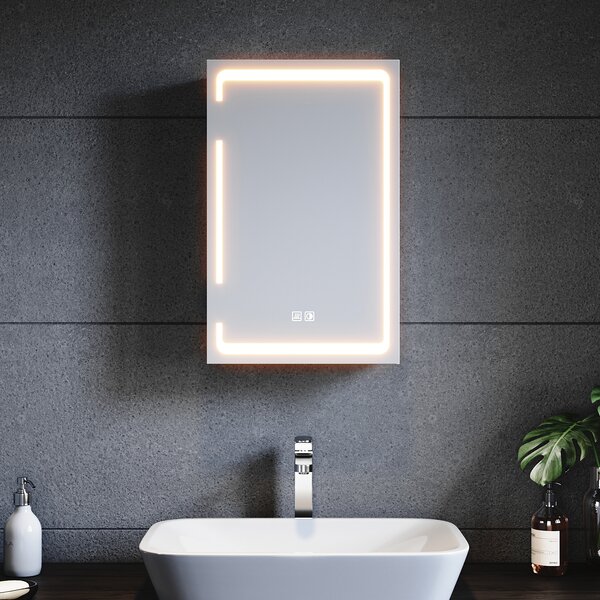SONNI Metalowa szafka lustrzana z owietleniem LED 38x60x14 cm, ciemnialny przecznik dwudotykowy, 1 drzwi, Bezprzewodowa konstrukcja zawiasów, Szafka cienna, Szafka azienkowa