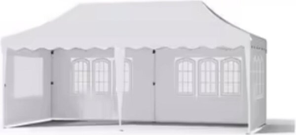 Namiot imprezowy XL 3×6 m – pawilon typu pop-up / namiot ogrodowy – biay – 6 zdejmowanych cianek bocznych – regulowana wysoko, wodoodporny, odporny na warunki atmosferyczne, stalowa rama malowana proszkowo, tkanina Oxford 210D