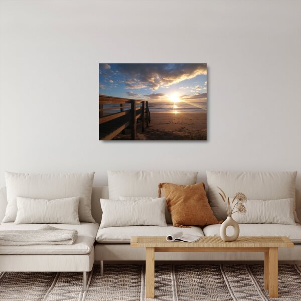 Obraz na szkle - molo, plaża i morze (70x50 cm)