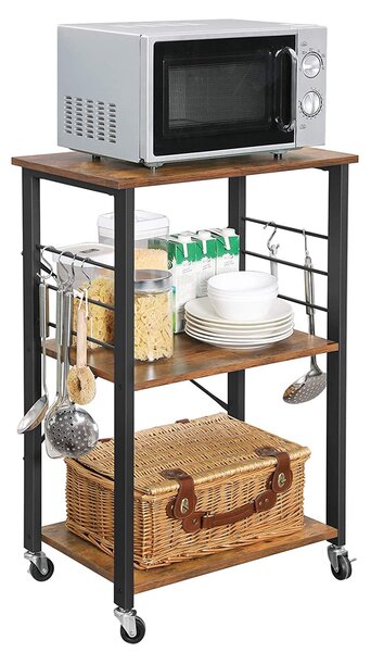 Mobilny Wózek Kuchenny Loftowy z 3 Pókami Kókami Stal MDF 80kg Obcienia