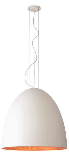 Nowoczesna lampa wisząca Egg do przedpokoju biała miedziana