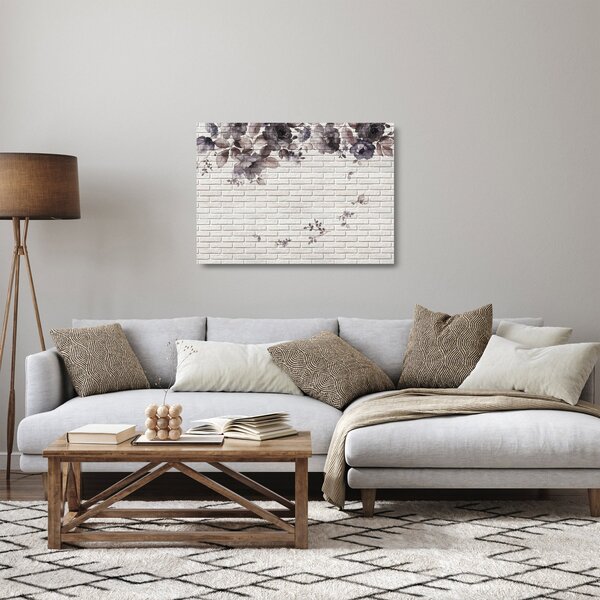 Obraz na szkle - ściana z bukietem kwiatów (70x50 cm)