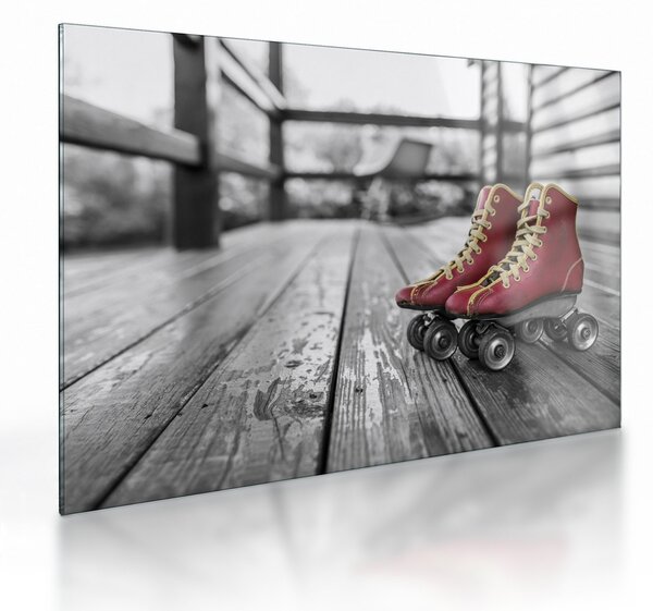 Obraz na szkle - czerwone stare wrotki (70x50 cm)