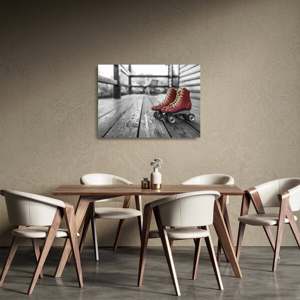 Obraz na szkle - czerwone stare wrotki (70x50 cm)