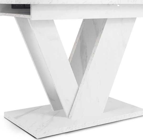 Stół Prostokątny Rozkładany CLARK 120-160 cm Biały Marmur Glamour