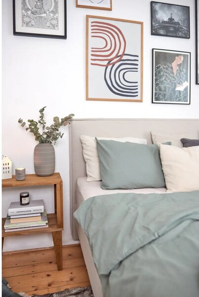 Beżowe tapicerowane łóżko dwuosobowe ze stelażem 160x200 cm Sary – Bobochic Paris