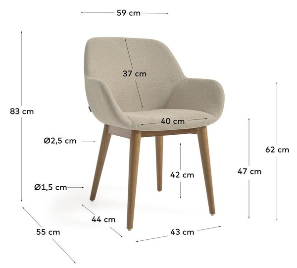 Beżowy tapicerowany fotel jadalniany z podłokietnikami Konna – Kave Home