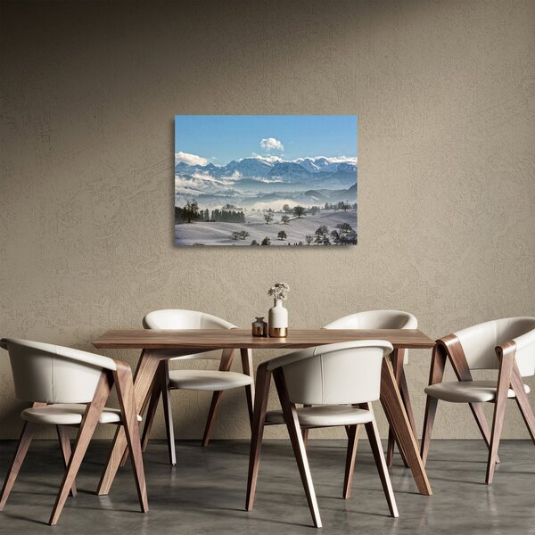 Obraz na szkle ośnieżonych gór (70x50 cm)