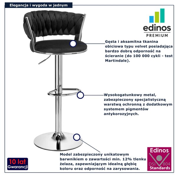 Metalowy hoker z plecionym oparciem czarny + chrom W6-D80